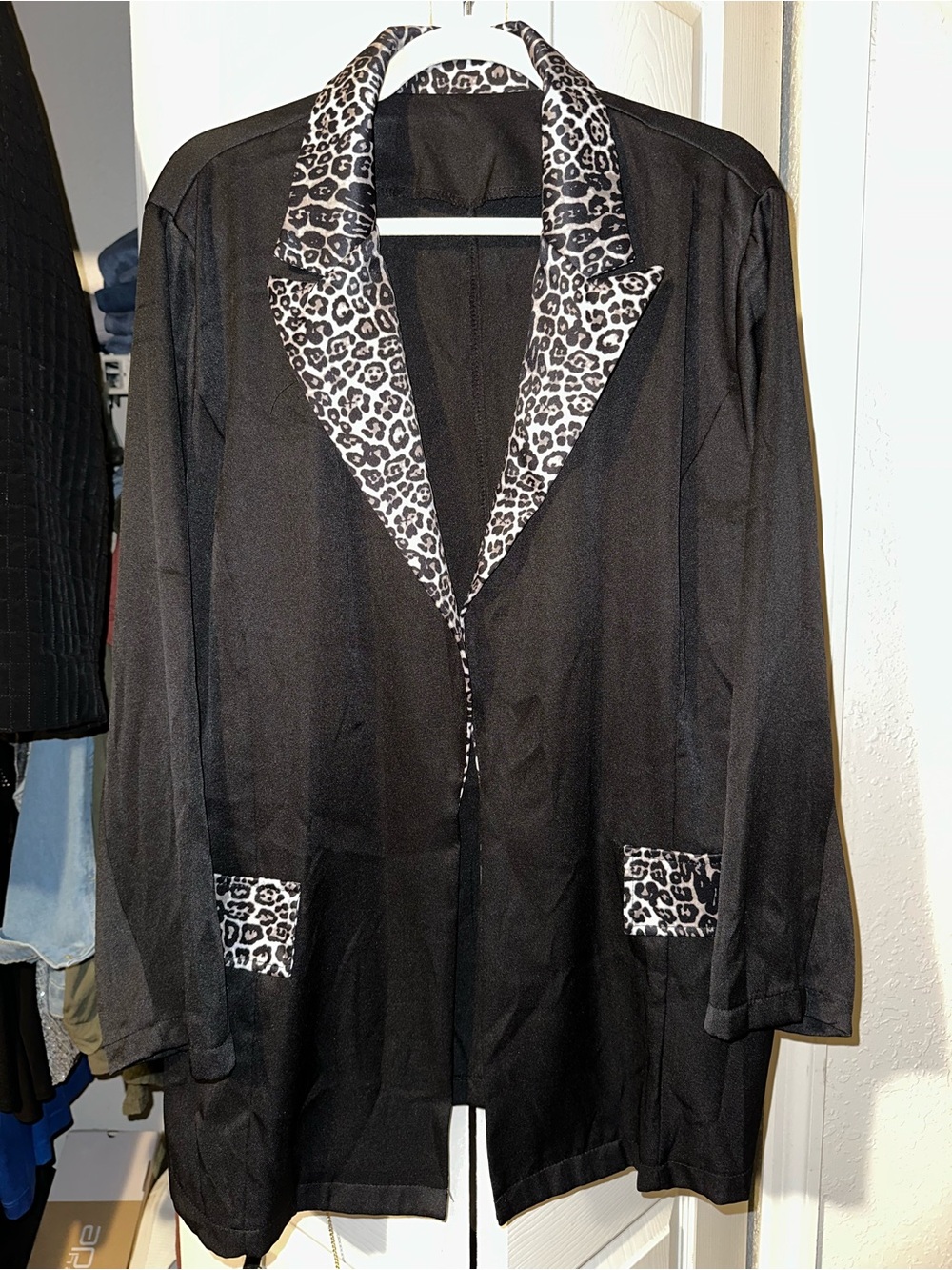 Black Jacket with Leopard Trim